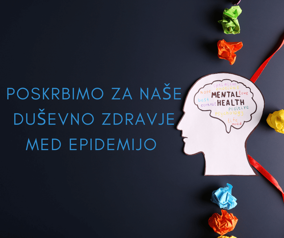 silhueta glave in zraven napis poskrbimo za naše duševno zdravje med epidemijo
